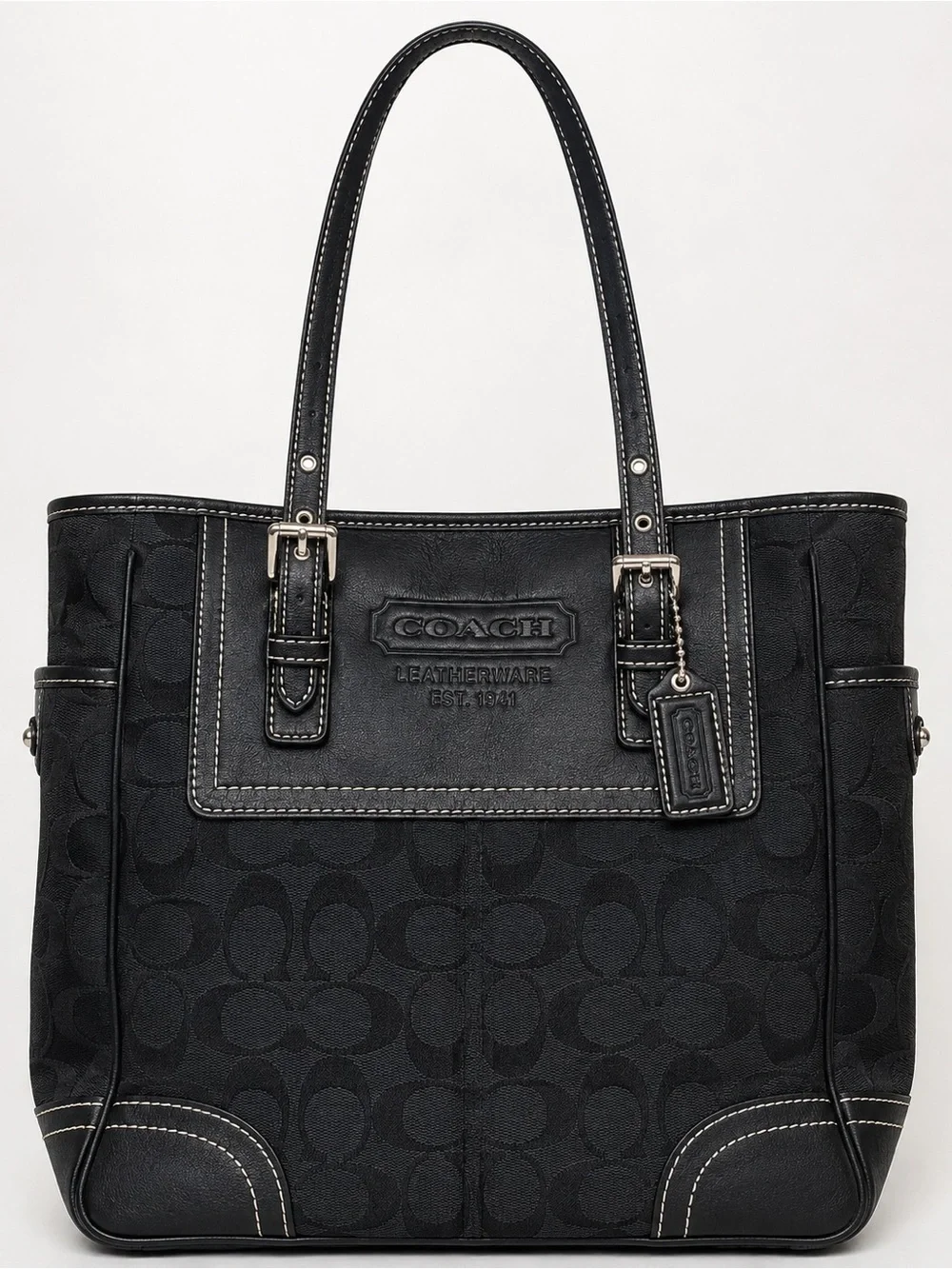 Coach F10669 Black Signature C Canvas Leather Tote Shoulder Bag Y2K